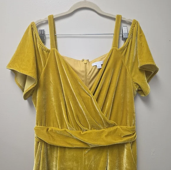 New York & Company Mustard Velvet Jumpsuit - Picture 6 of 9
